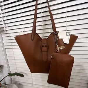 Elegant Brown Tote Bag with Pouch Anne Klein
